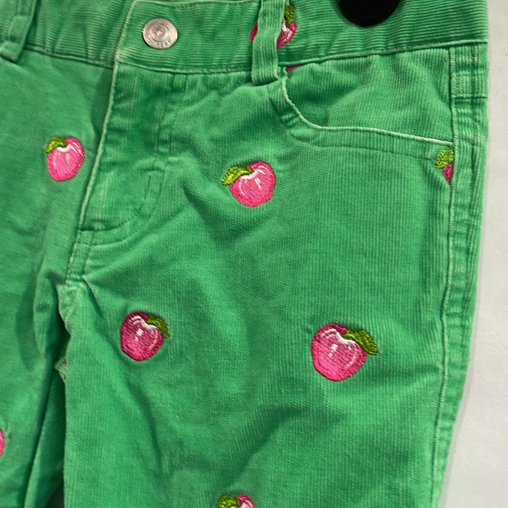 Lilly Pulitzer Girls green cords with embroidered apples size 4 - Picture 2 of 8